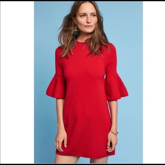 anthropologie red sweater dress NWOT Anthropologie Line and Dot Mock Neck Sweater Dress Red Pink Soft XSP